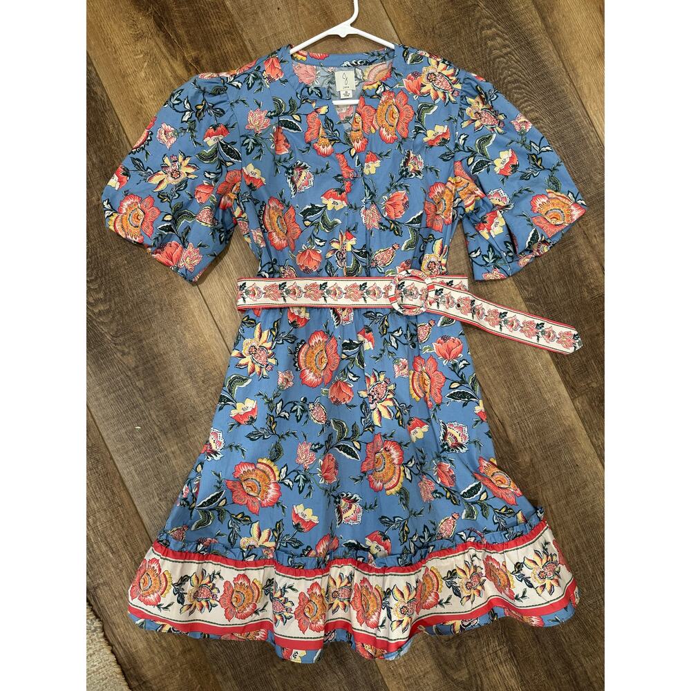 Joie Women's Baja Floral Puff Sleeve Dress w/ Belt Size 8 Cotton‎